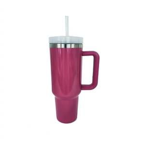 NEW LOVE SALVE stainless steel tumbler with handle and straw in hot pink